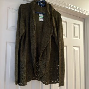 NWT Karen Scott Sweater Women Open Cardigan Cascading Shawl green-size Large